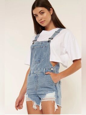 NEW!! Nature Denim Distressed Overall Shorts 2XL